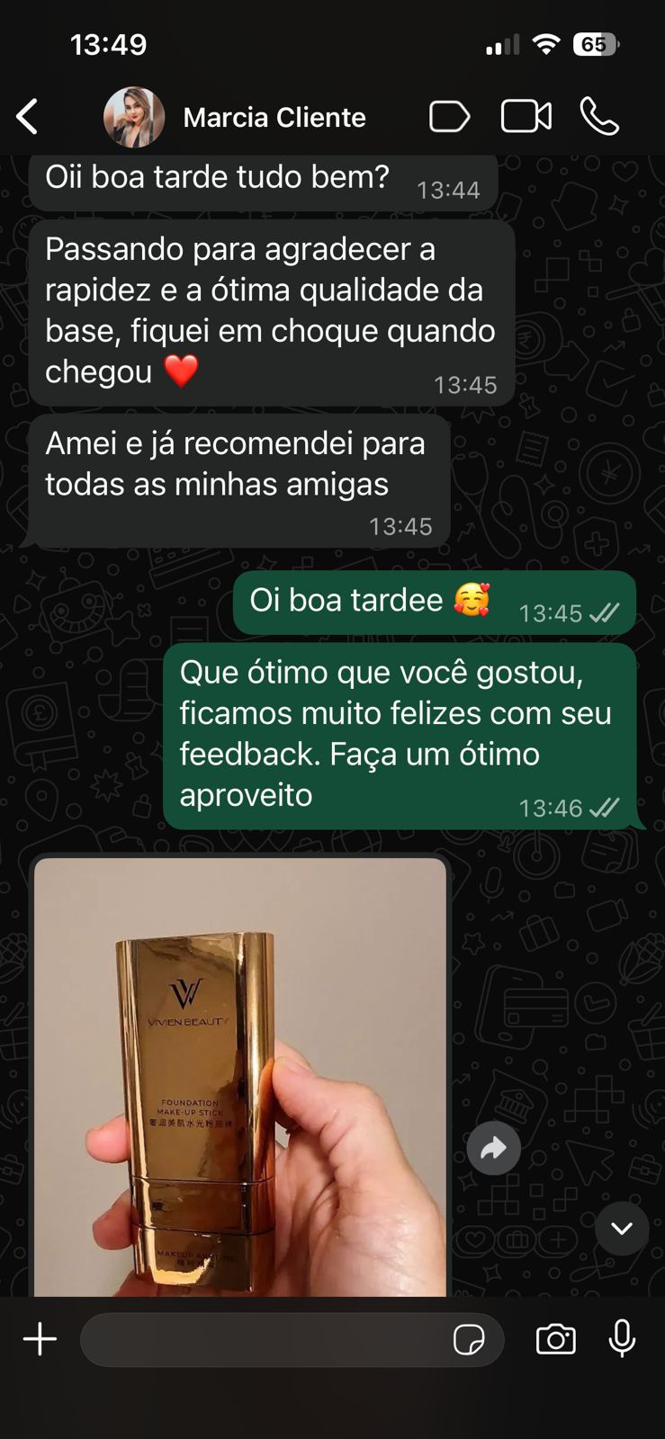 Avaliação cliente Marcia